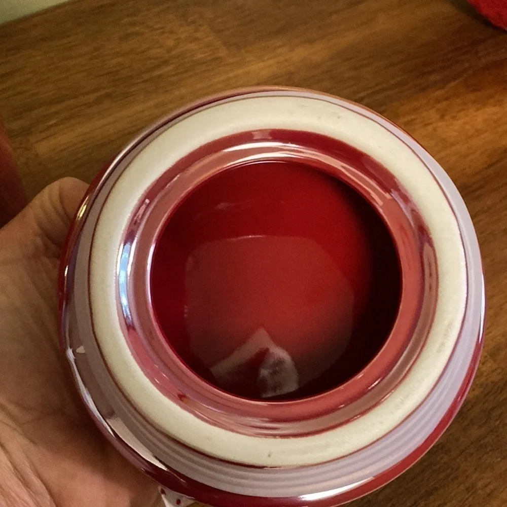 NEW RAE DUNN RED IRIDESCENT HO HO HO LARGE CHUBBY CHRISTMAS CANISTER